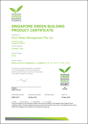 Singapore Green Building Product Certificate - Below Ground Separator